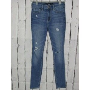 Hollister Women Jeans Size 0S Blue High Rise Super Skinny Distressed Denim